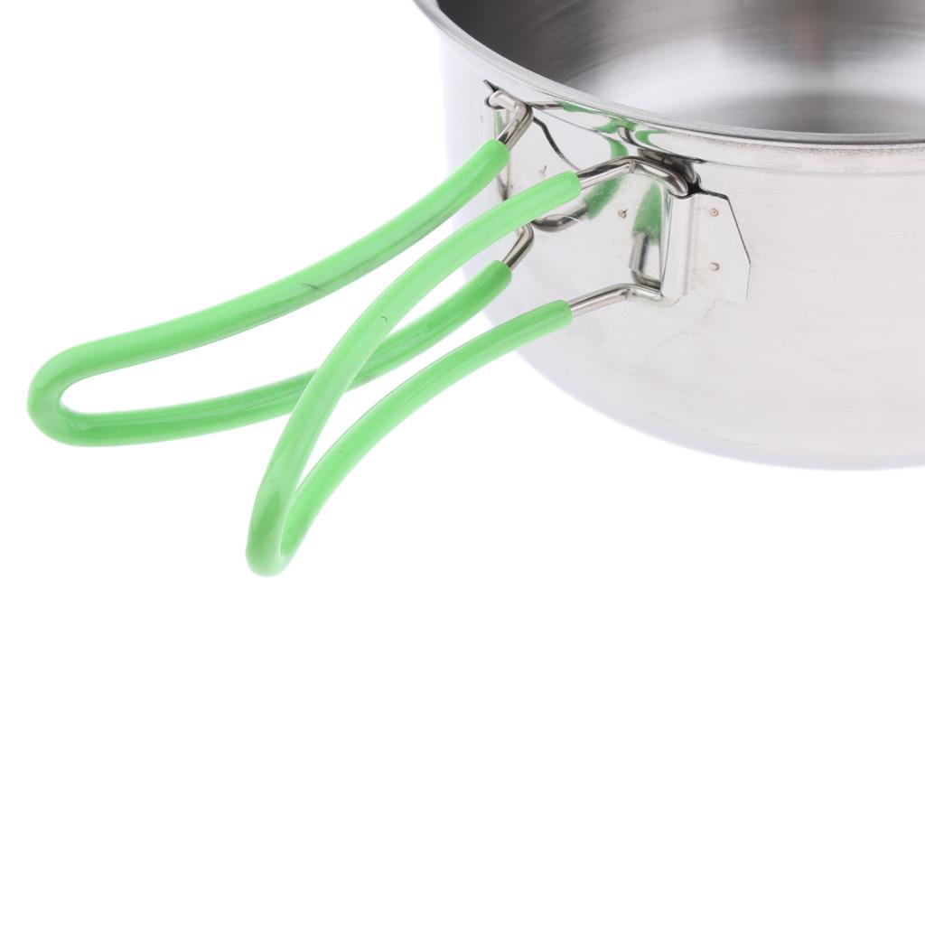 4Pcs Stainless Steel Portable Foldable Camping Hiking Pots Stockpots Utensil