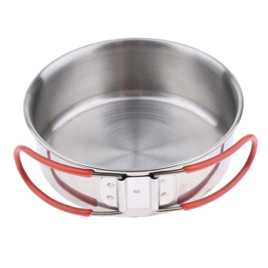 4Pcs Stainless Steel Portable Foldable Camping Hiking Pots Stockpots Utensil