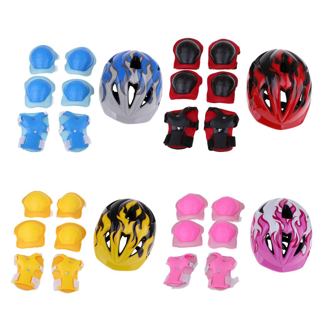 Boys Girls Kids Safety Helmet Knee Elbow and Wrist Pads Set S Blue