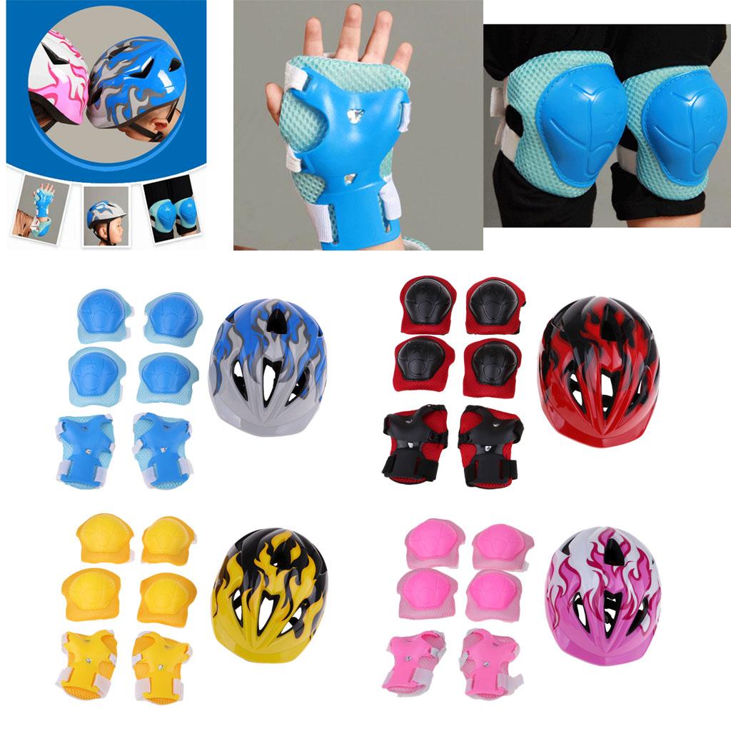 Boys Girls Kids Safety Helmet Knee Elbow and Wrist Pads Set S Blue