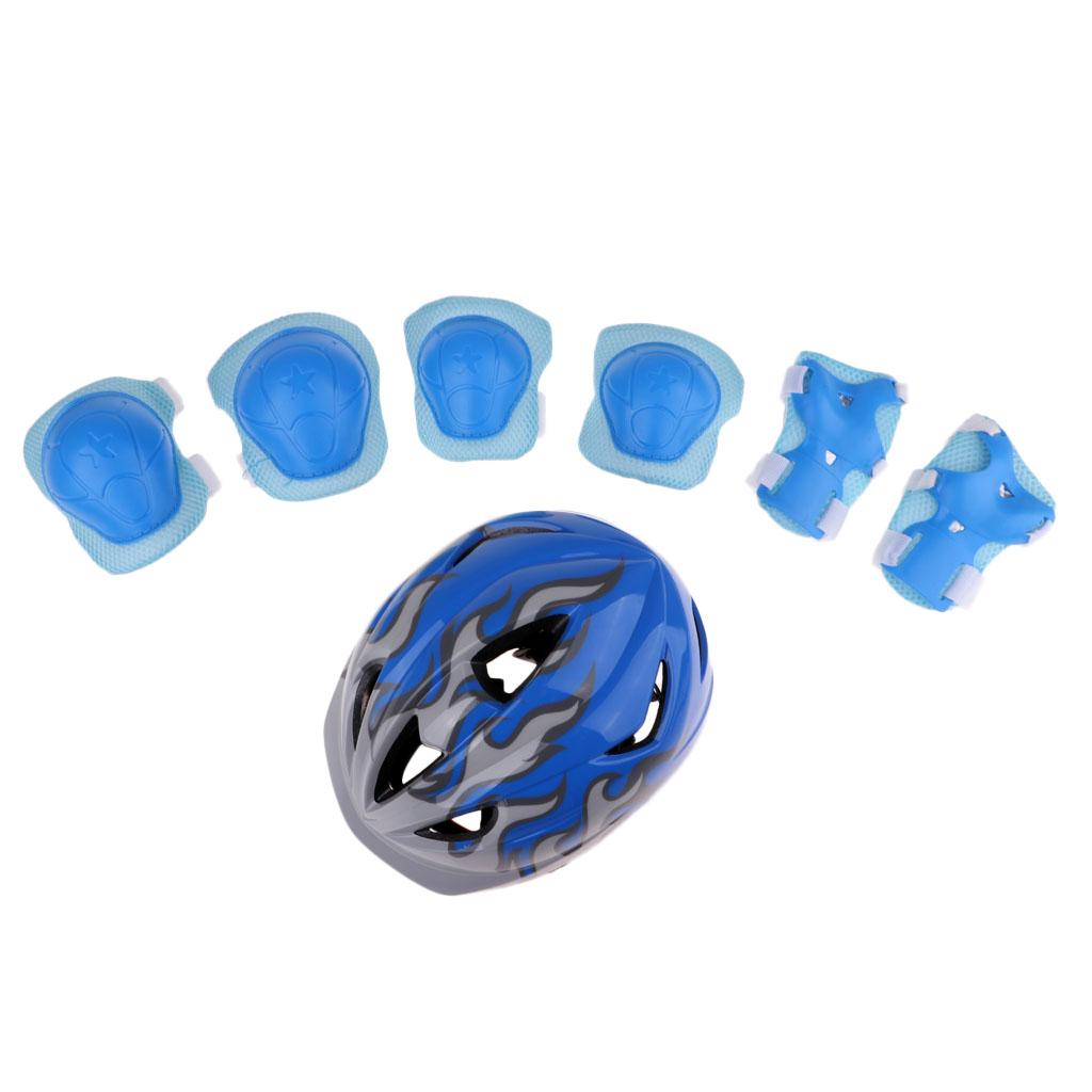 Boys Girls Kids Safety Helmet Knee Elbow and Wrist Pads Set S Blue