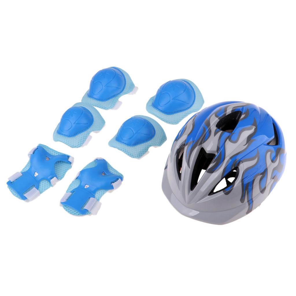 Boys Girls Kids Safety Helmet Knee Elbow and Wrist Pads Set S Blue