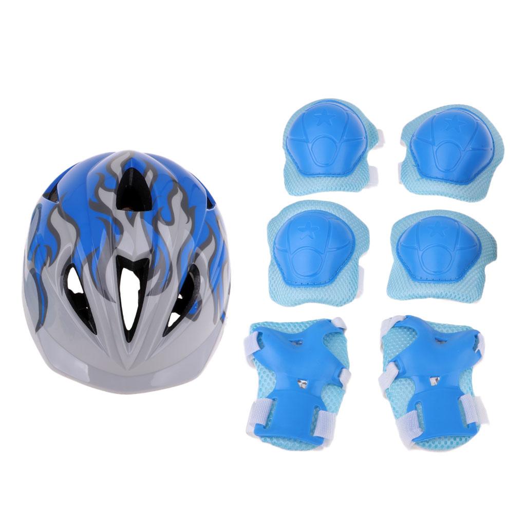 Boys Girls Kids Safety Helmet Knee Elbow and Wrist Pads Set S Blue