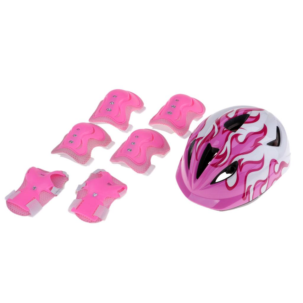 Boys Girls Kids Safety Helmet Knee Elbow and Wrist Pads Set M Pink
