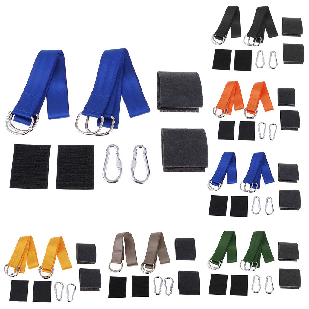 Nylon Hanging Hammock Tree Straps Belt Kit with 2 Carabiner Buckle Black