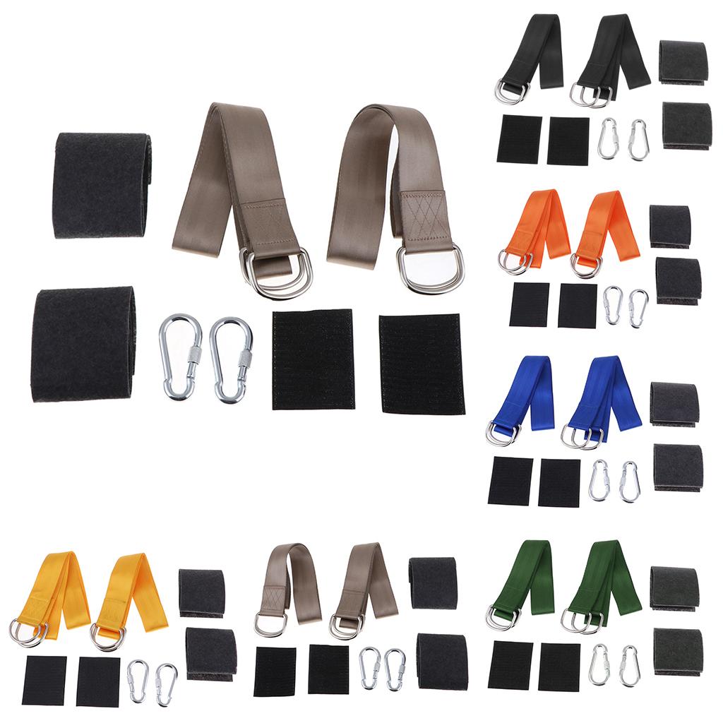 Nylon Hanging Hammock Tree Straps Belt Kit with 2 Carabiner Buckle Black