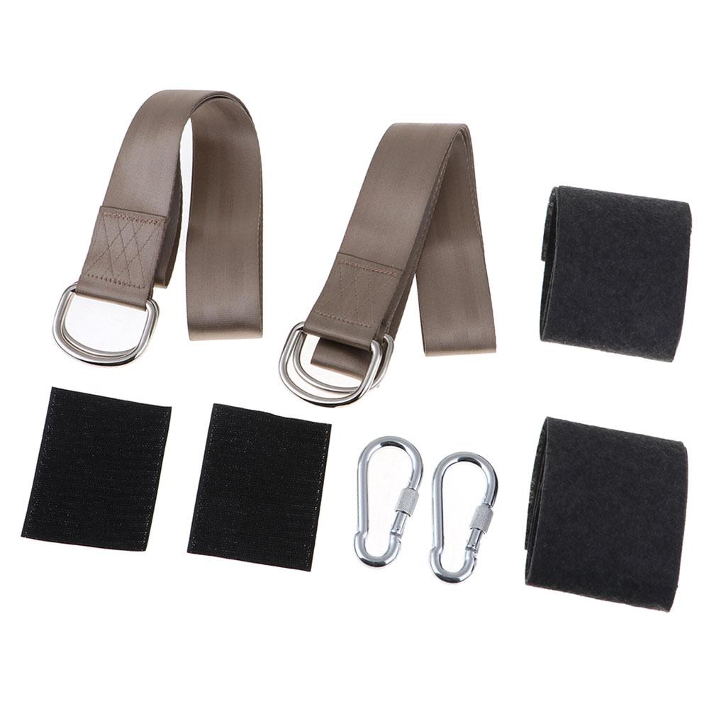 Nylon Hanging Hammock Tree Straps Belt Kit with 2 Carabiner Buckle Rice