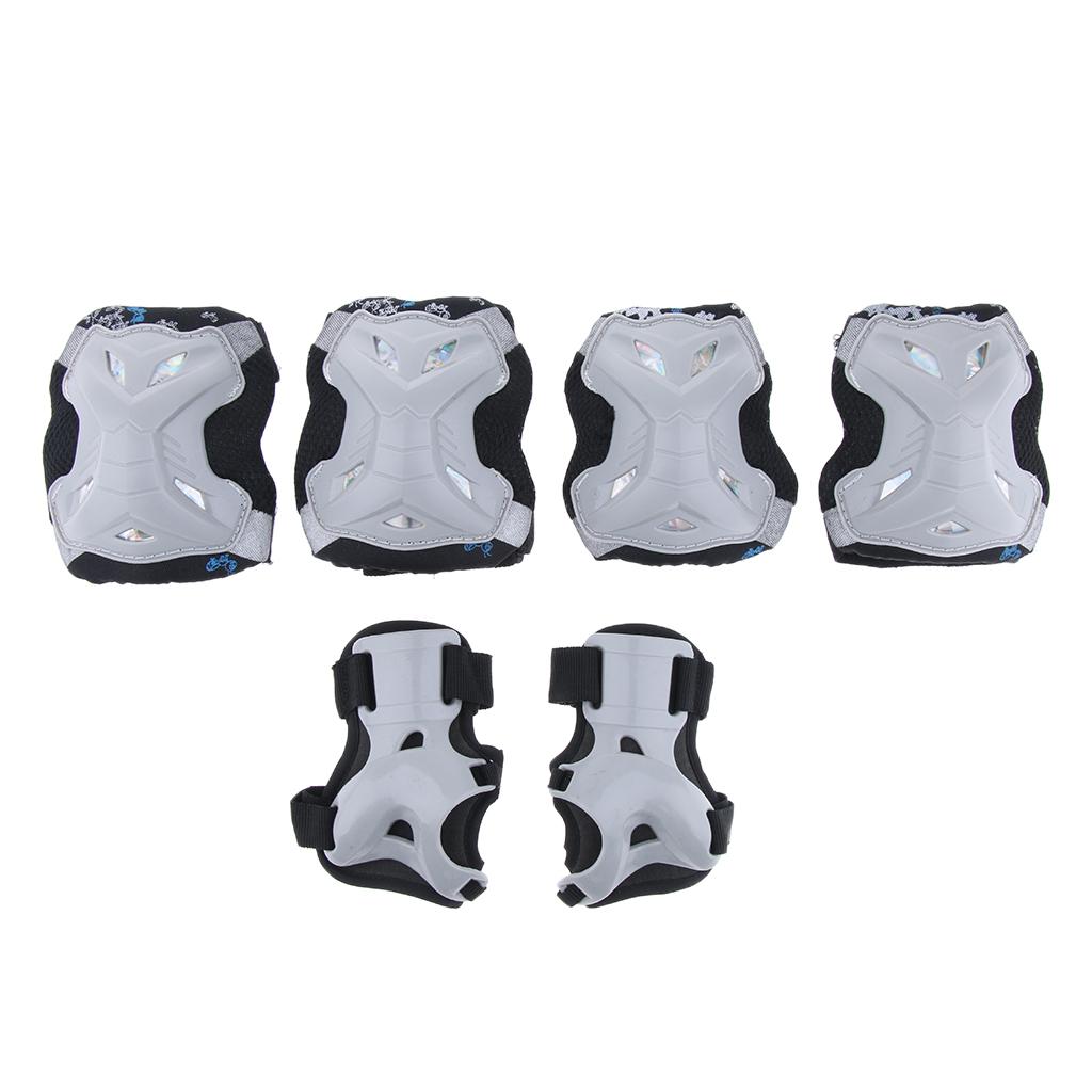 Kids Skate Scooter Cycling Protective Gear Knee Elbow Hand Pads Set Silver