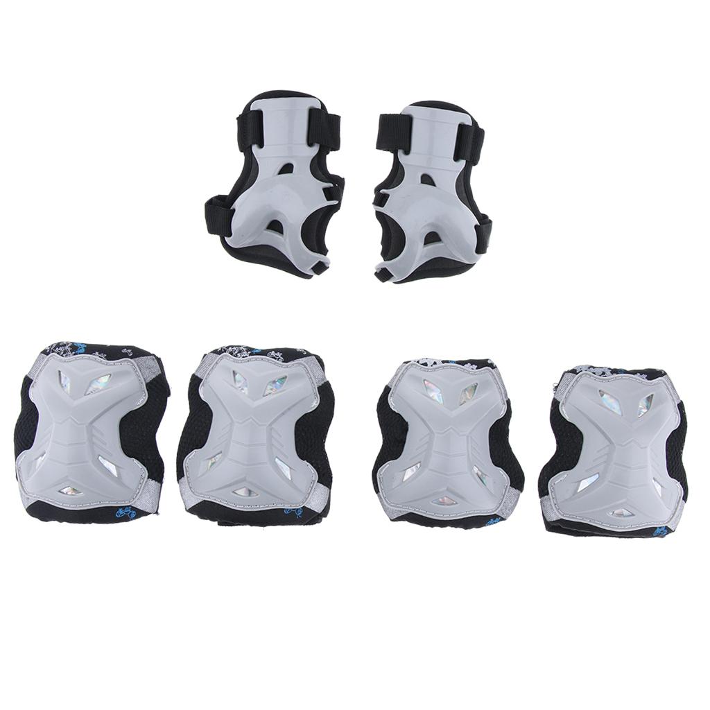 Kids Skate Scooter Cycling Protective Gear Knee Elbow Hand Pads Set Silver