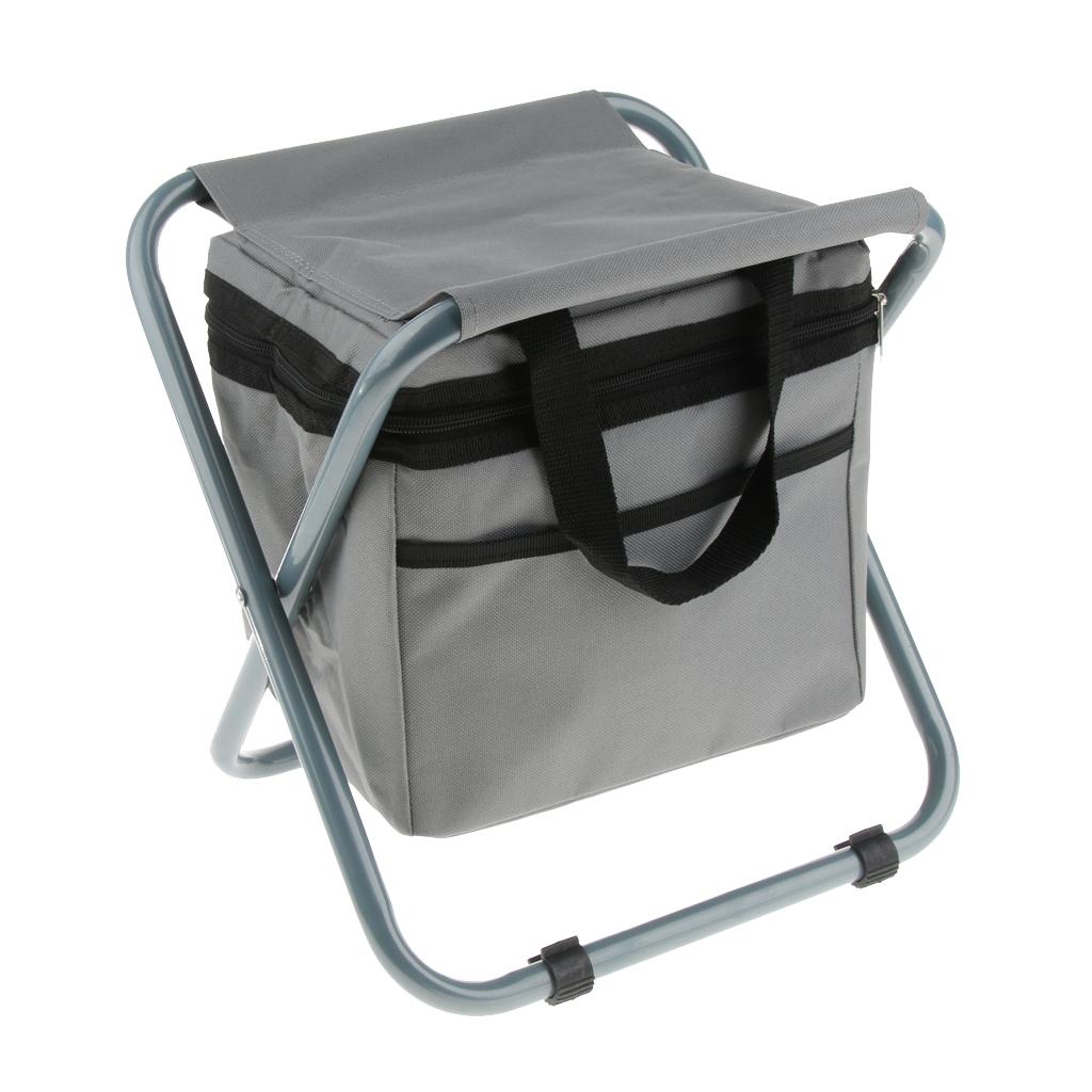 Folding Camping Stool Camping Seat Backpack with Cooler Bag Gray