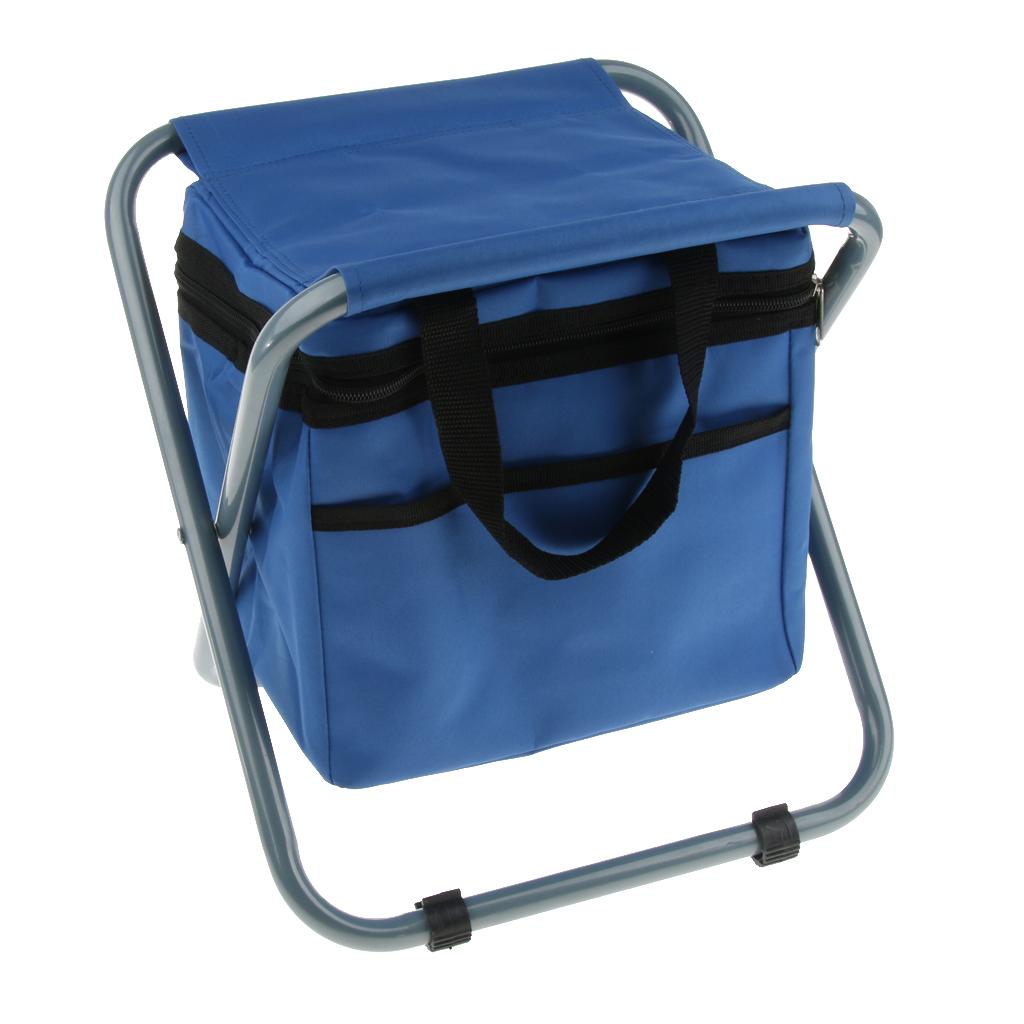 Folding Camping Stool Camping Seat Backpack with Cooler Bag Blue