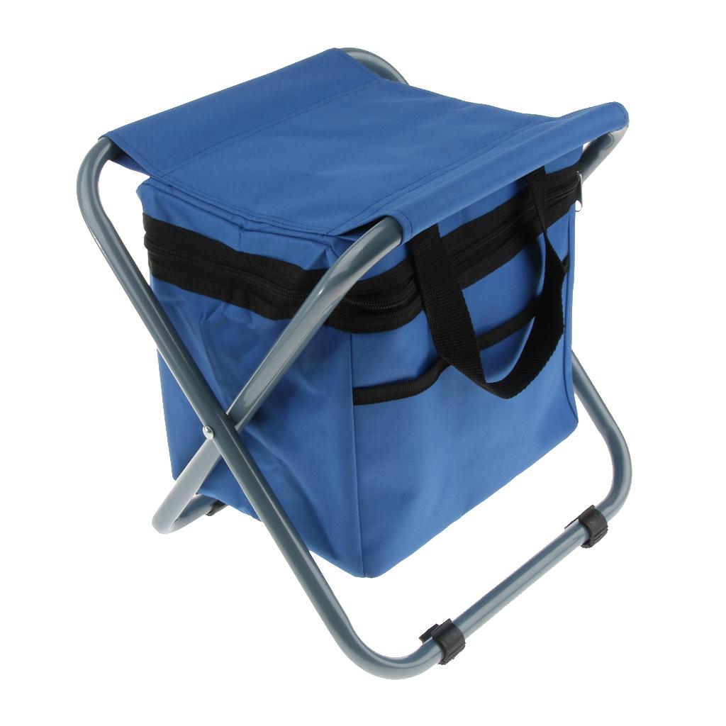 Folding Camping Stool Camping Seat Backpack with Cooler Bag Blue