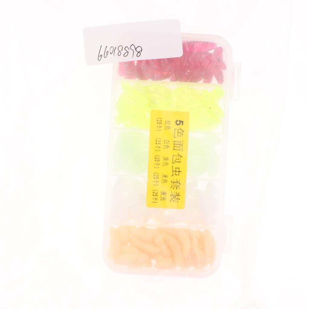 3x125Pcs Fishing Lure Maggot Grub Soft Lure Baits False Worms Beige