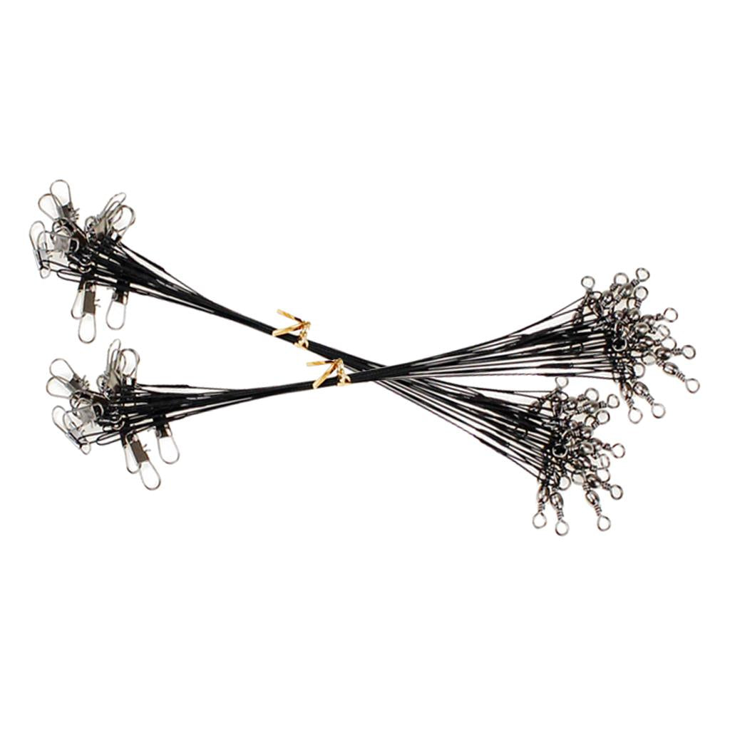 4x20pcs Fishing Wire Leaders with Safety Snaps and Barrel Swivels Black 15cm