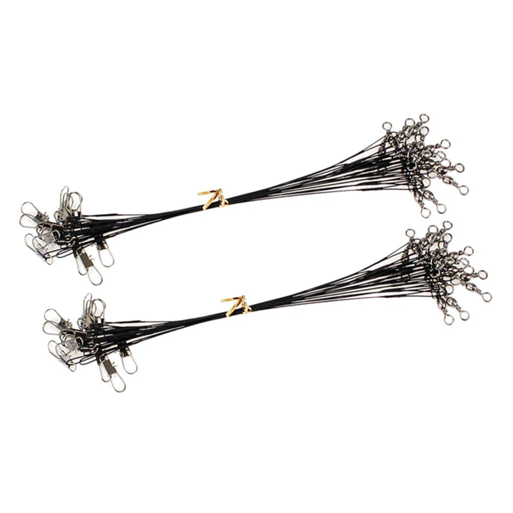 2x20pcs Fishing Wire Leaders with Safety Snaps and Barrel Swivels Black 20cm