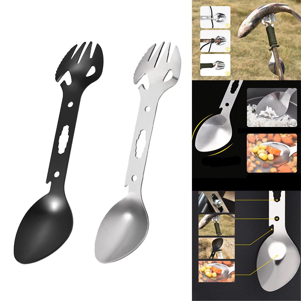 3x8-in-1 Multipurpose Camping Spoon Fork Spork Beer Bottle Can Opener Black