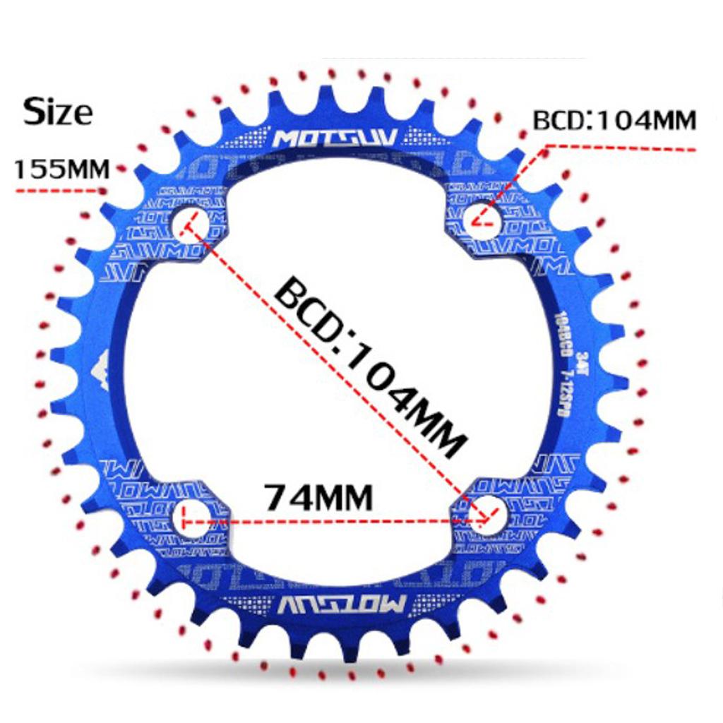 104BCD Round Narrow Wide 30-38T Chainring MTB Bike Chain Wheel Blue 34T