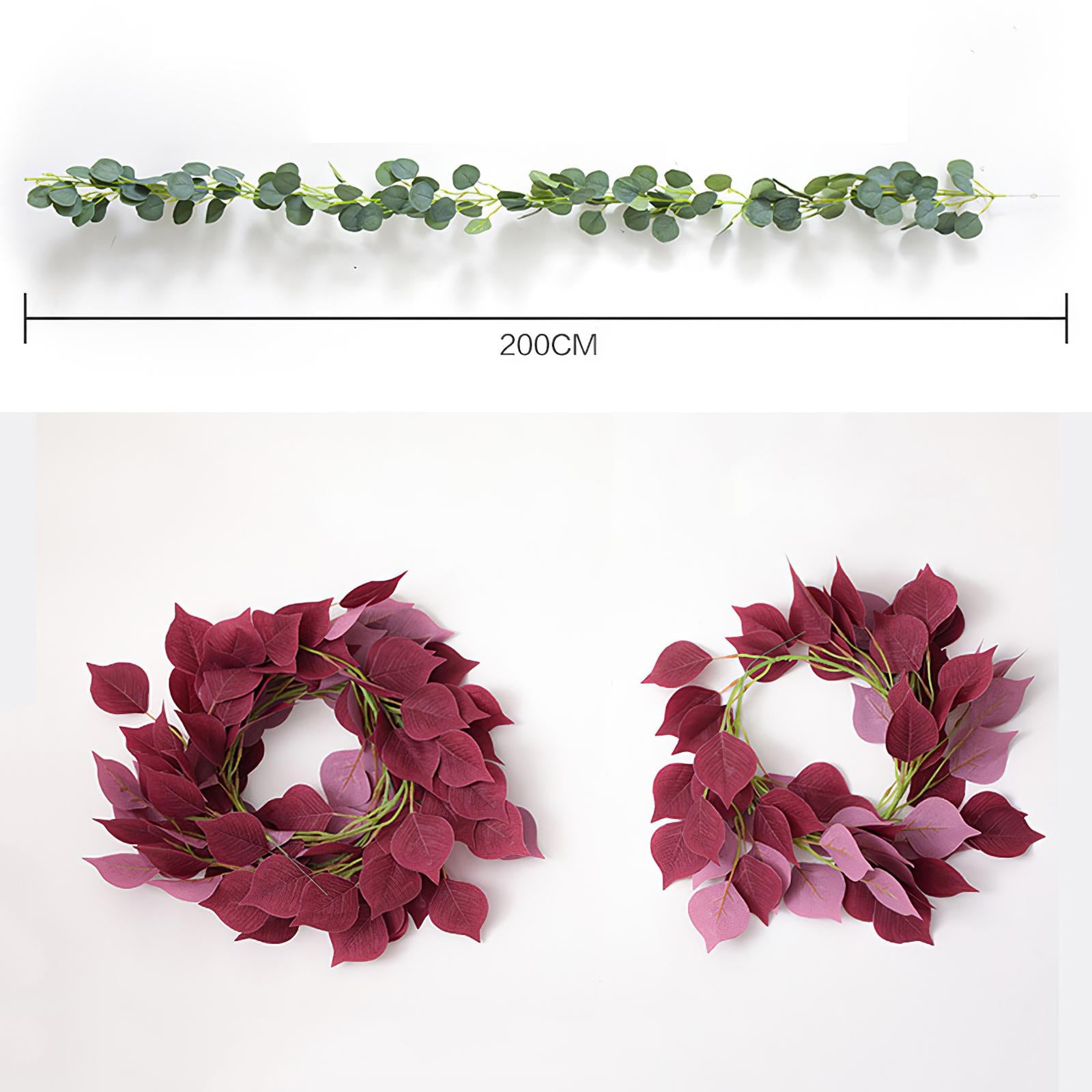 Artificial Eucalyptus Leaves Vines Wall Hanging Plant Round Milky White