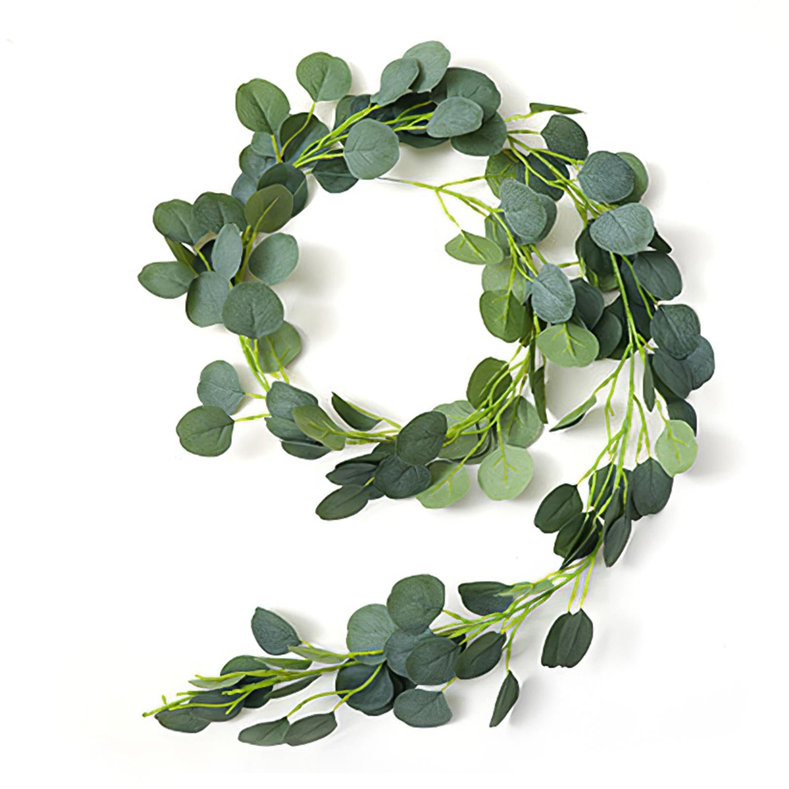 Artificial Eucalyptus Leaves Vines Wall Hanging Plant Round Olive Green