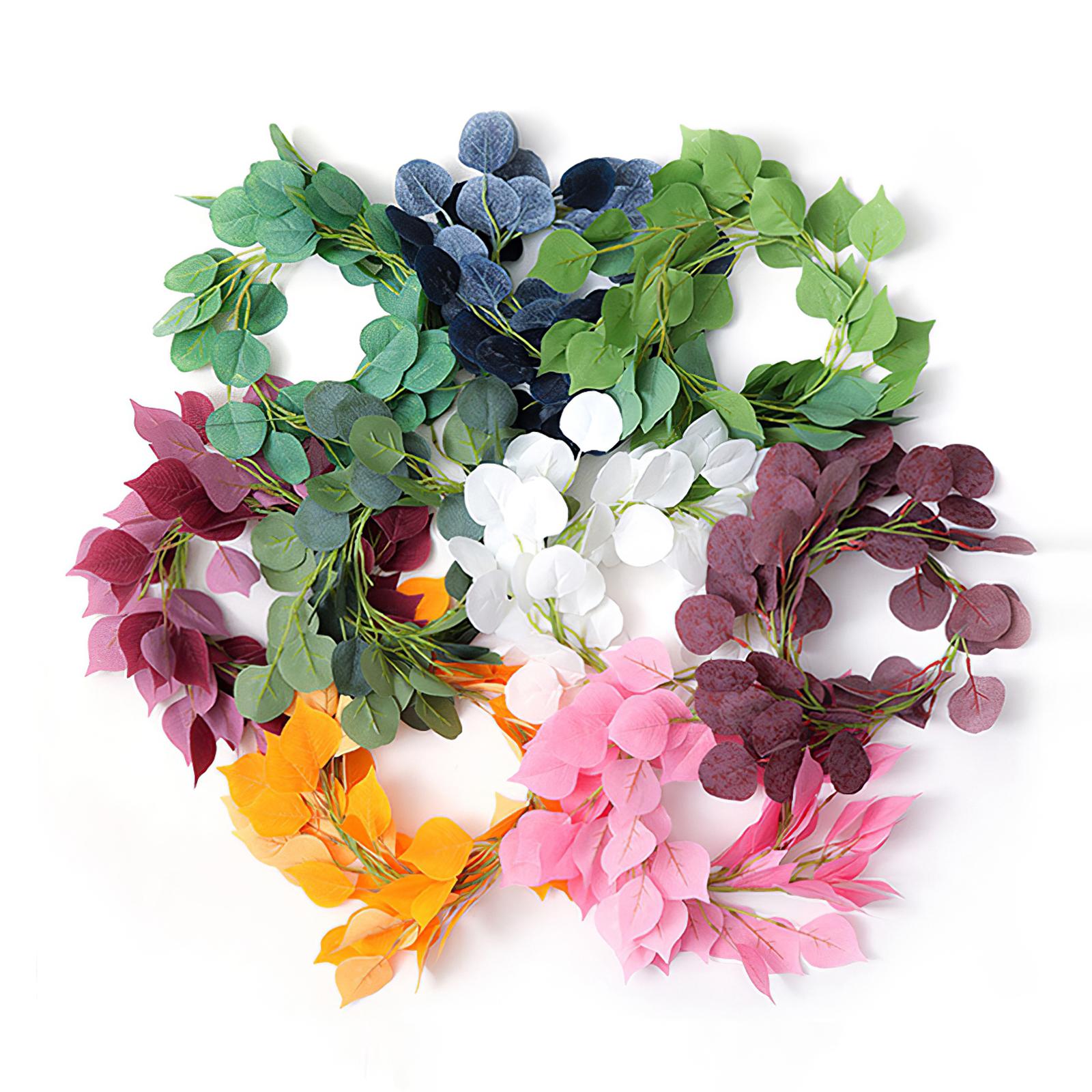 Artificial Eucalyptus Leaves Vines Wall Hanging Plant Pointed Crimson