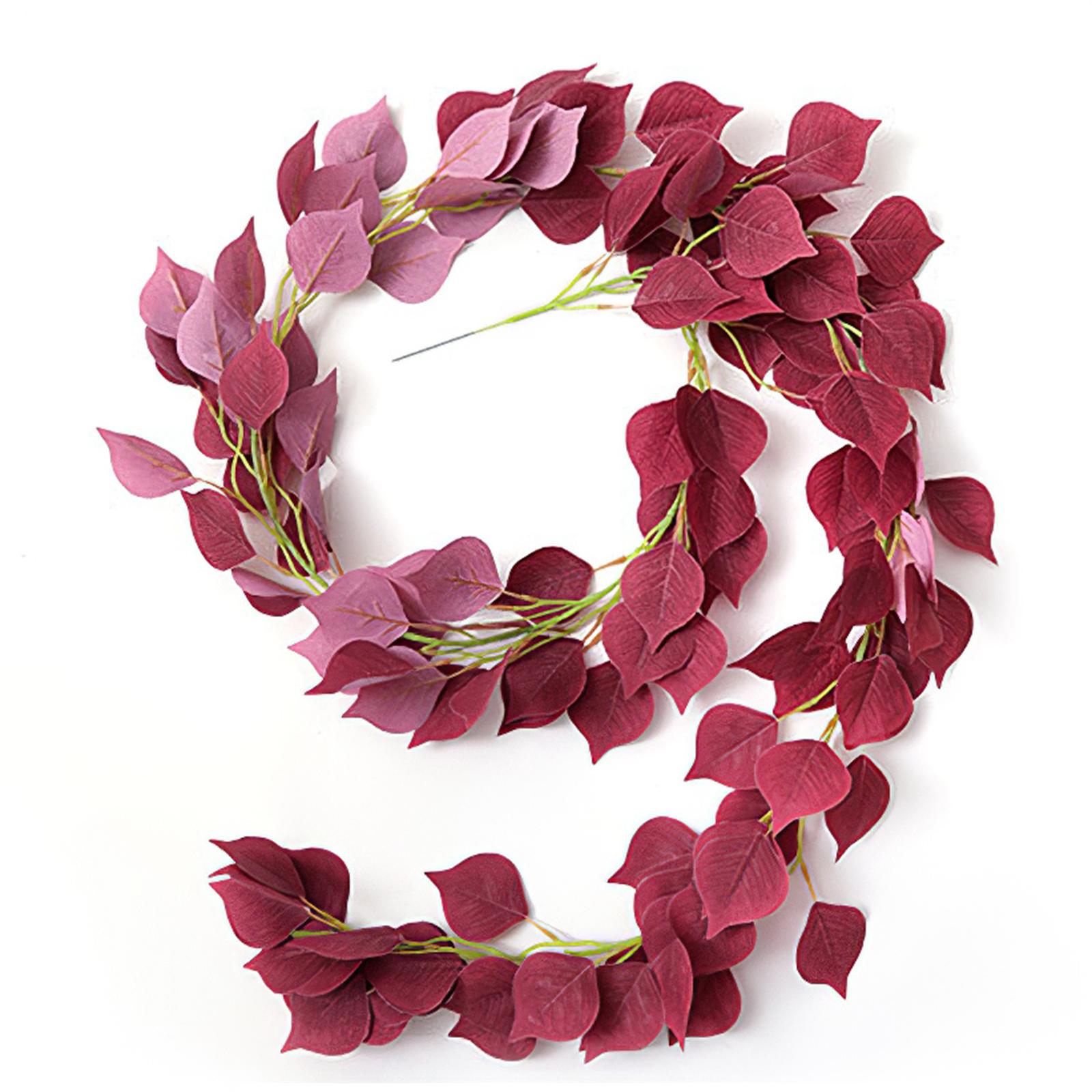 Artificial Eucalyptus Leaves Vines Wall Hanging Plant Pointed Crimson