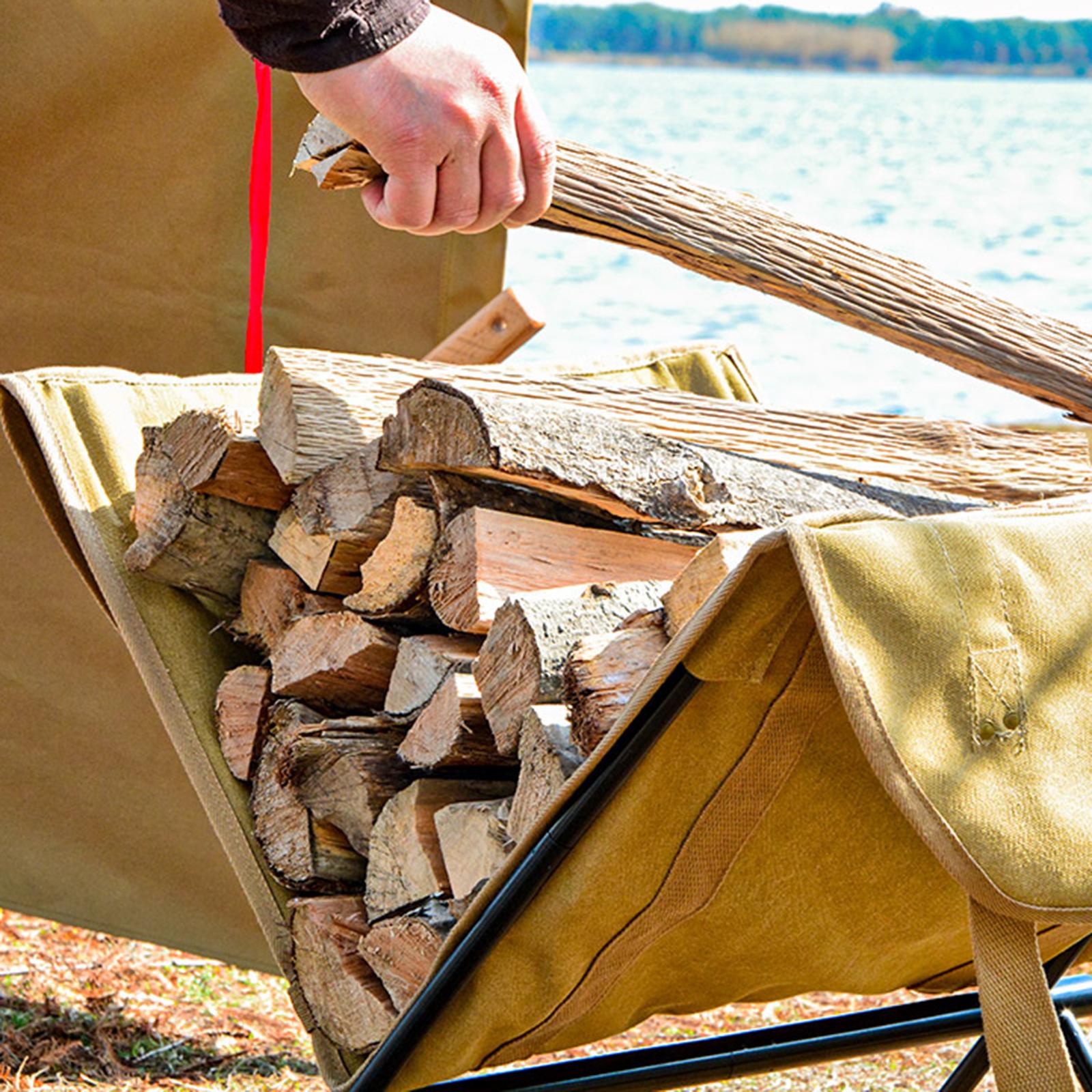Canvas Firewood Log Carrier Storage Tote Bag Holders for Camping Khaki