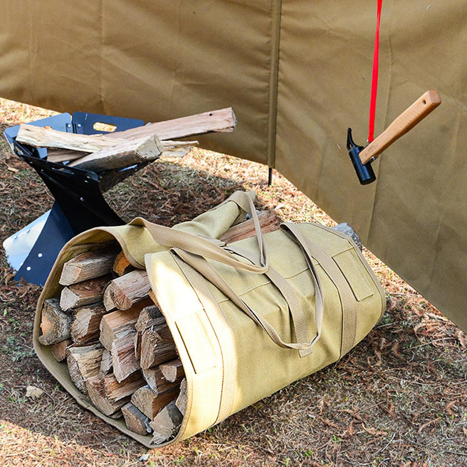 Canvas Firewood Log Carrier Storage Tote Bag Holders for Camping Khaki