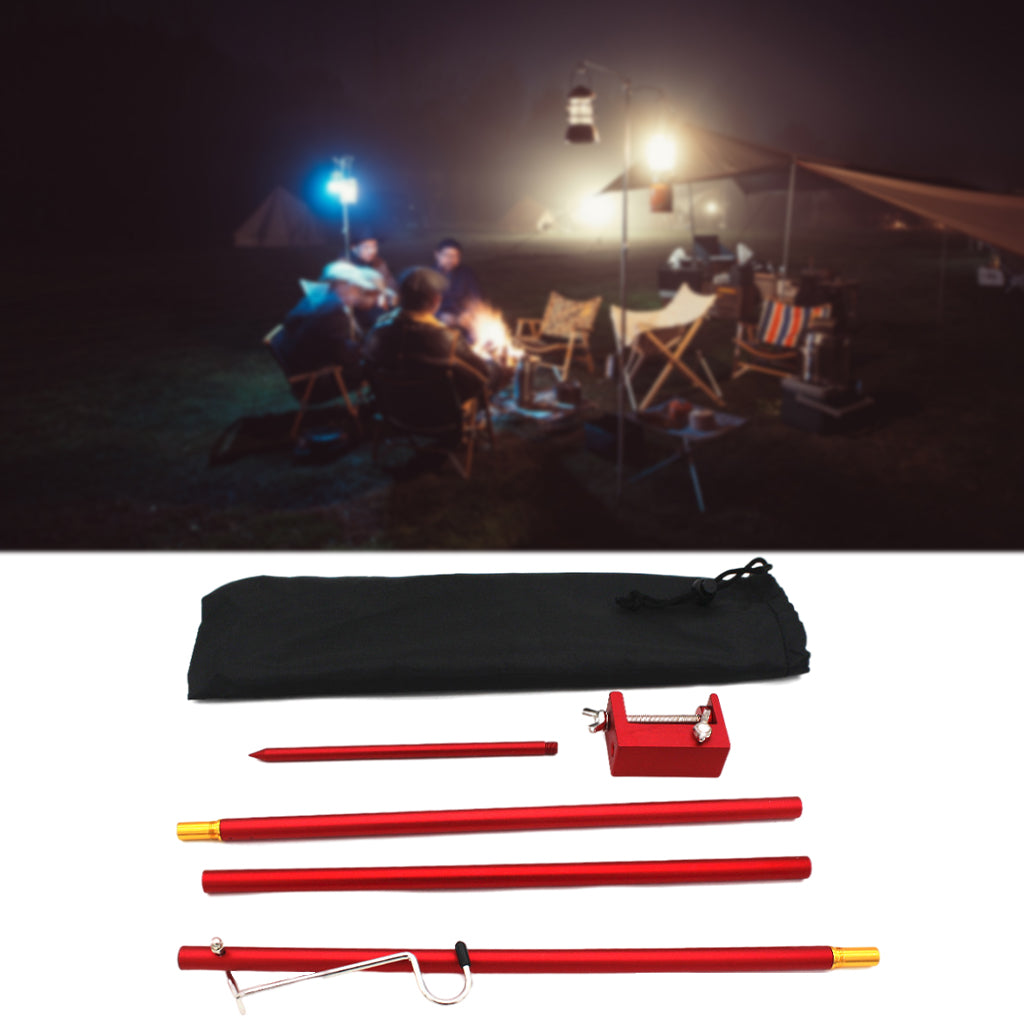 Camping Lantern Stand Portable Folding Outdoor Fishing Lamp Pole Holder 3 Section Red