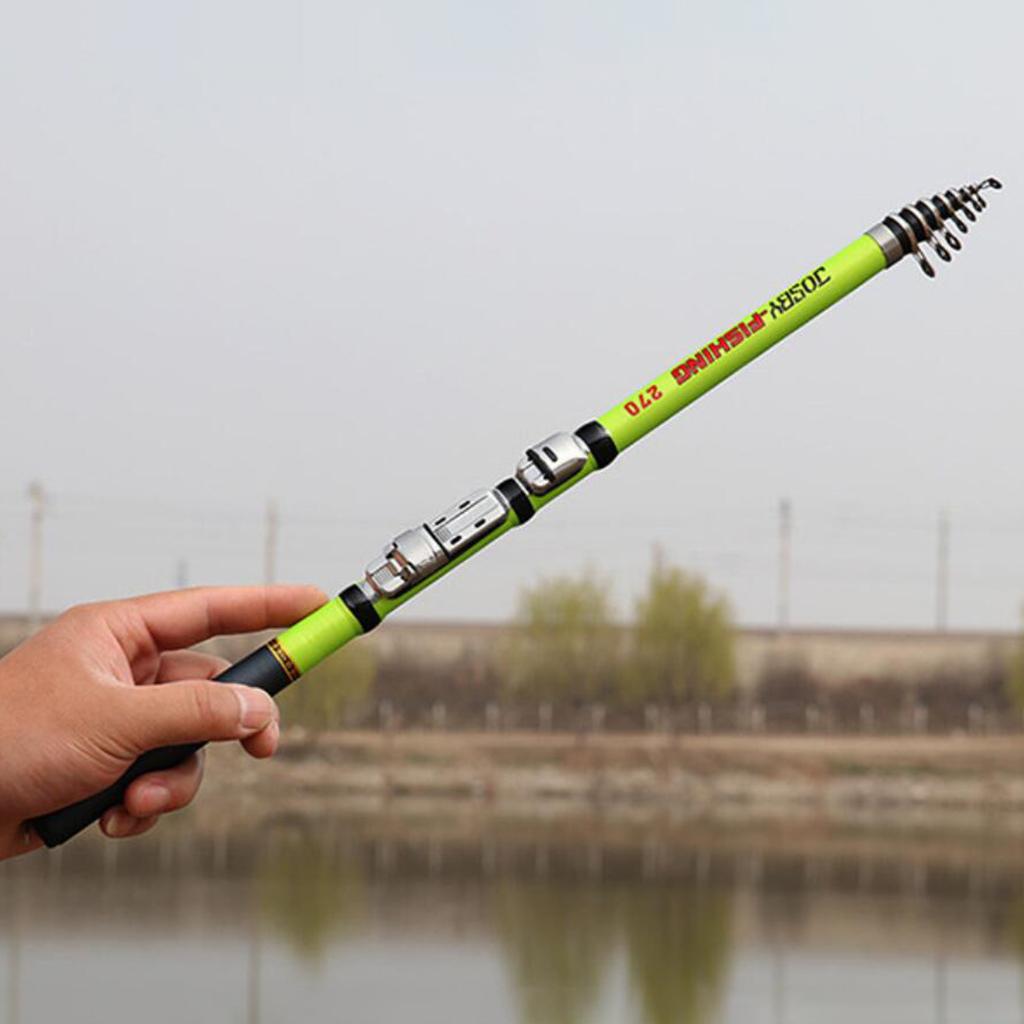 Carbon Fiber Telescopic Rock Fishing Rod Sea Pole Travel Rod 2.1m Green