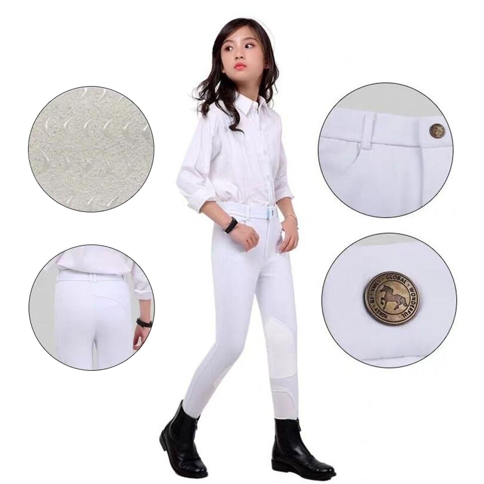 Breathable Horse Riding Breeches Equestrian Pants for Boys Girls Equipment White Waist 50cm