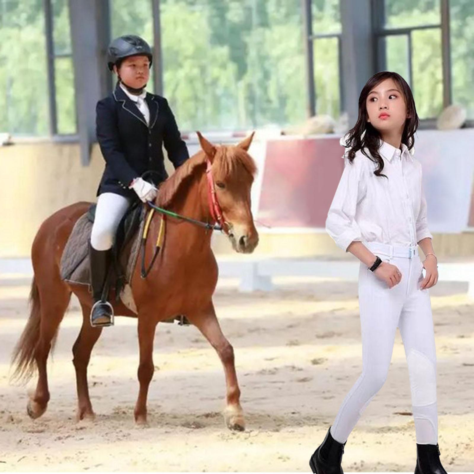Breathable Horse Riding Breeches Equestrian Pants for Boys Girls Equipment White Waist 65cm