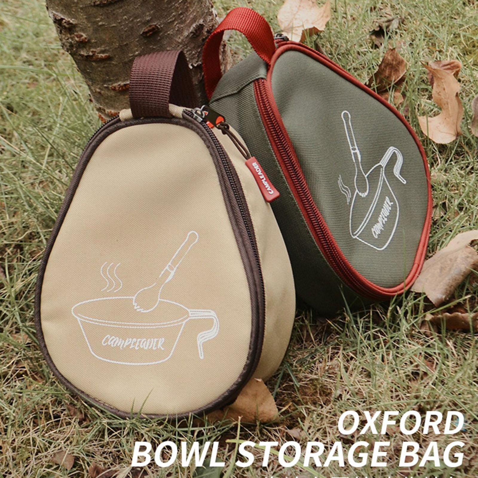 Cup Storage Bag Hand-Held Barbecue Tableware Bag for Camping Khaki