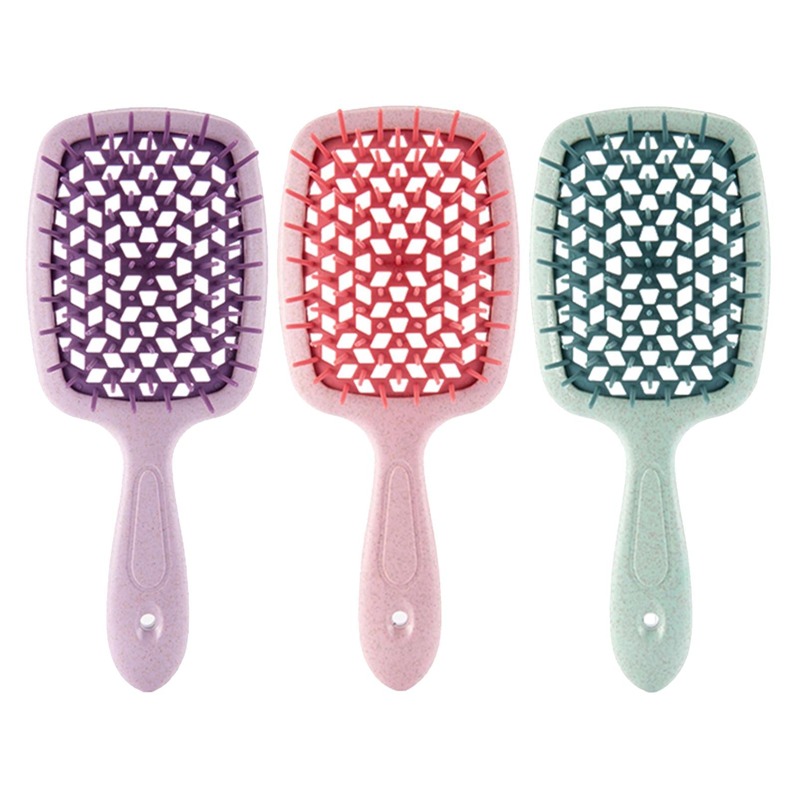 3xDetangling Hair Brush Soft Flexible Accessory Durable Curved Vent Hair Brush Green