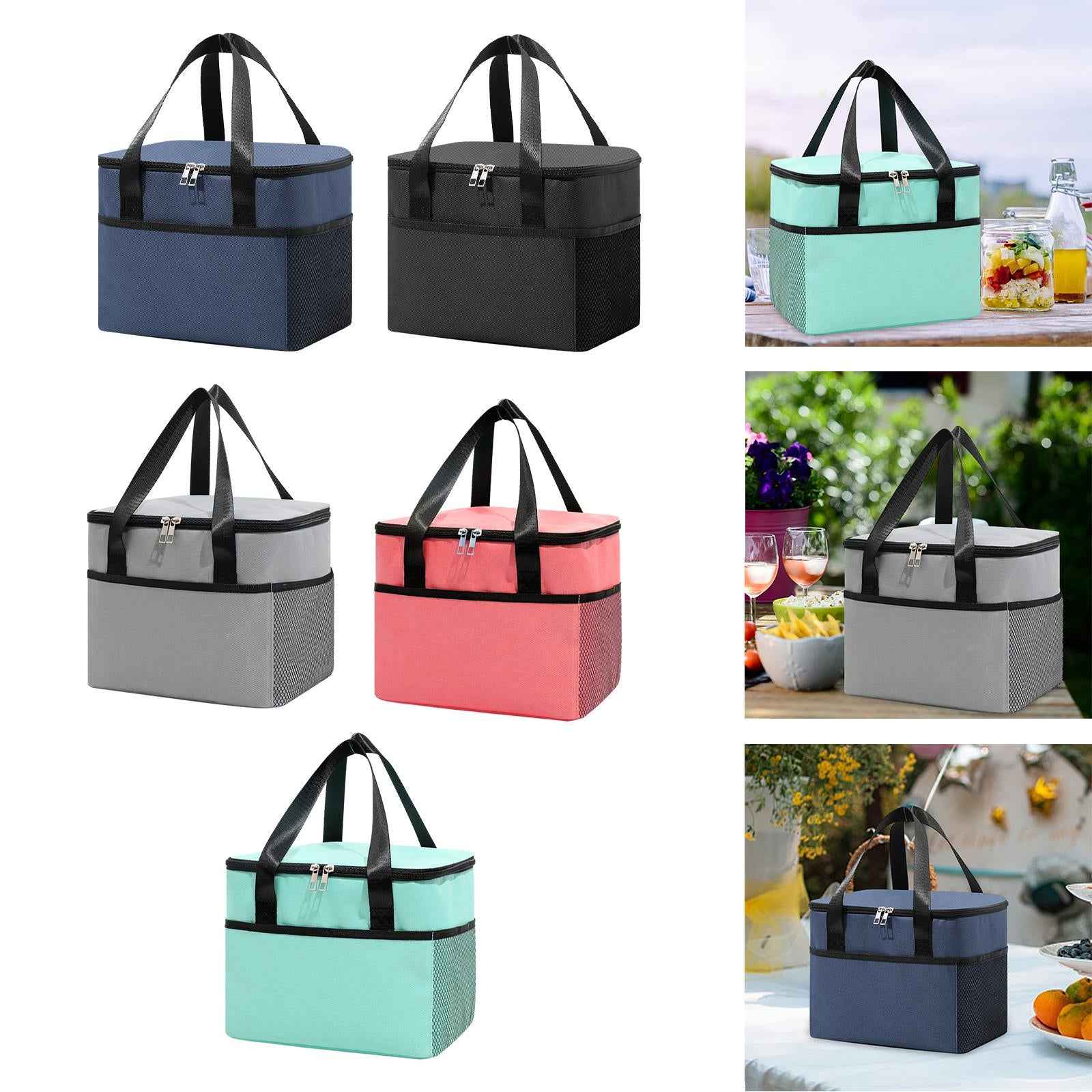 Large Insulated Cooler Bag Cookware Bag Case Container for Camping Work navy blue