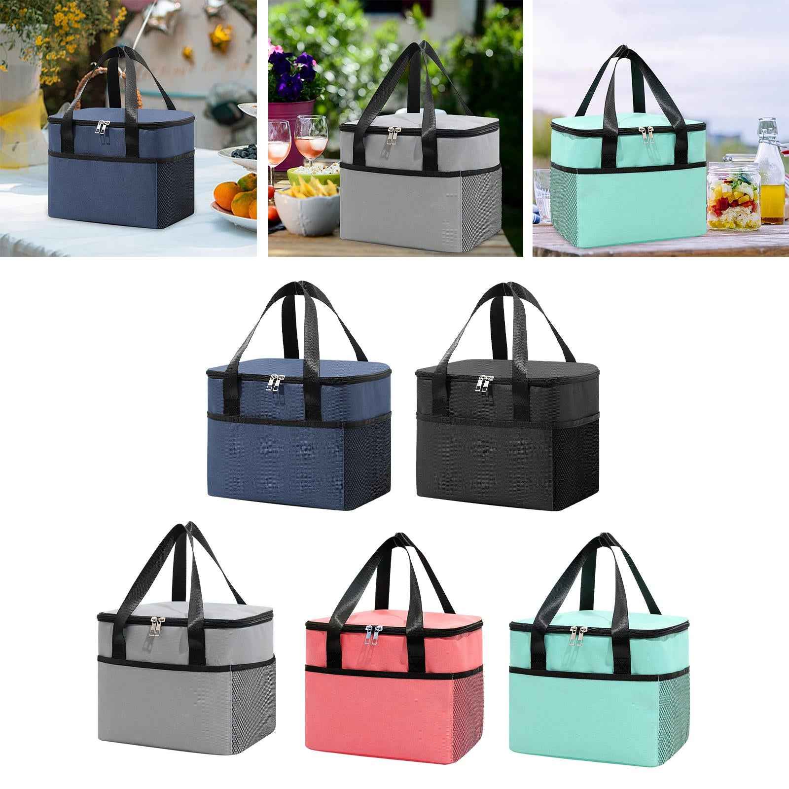 Large Insulated Cooler Bag Cookware Bag Case Container for Camping Work navy blue