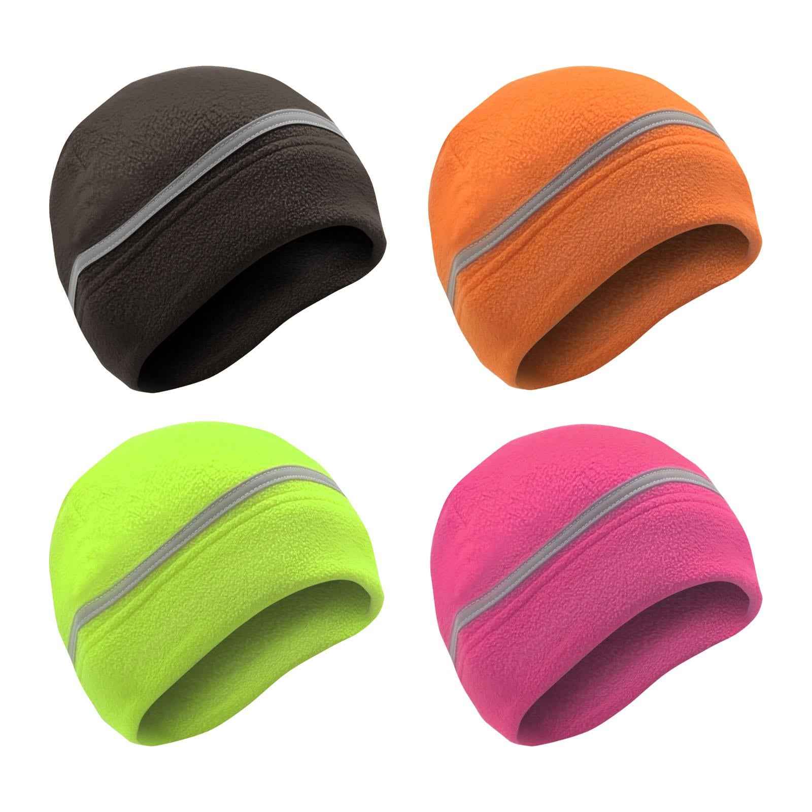 Reflective Fleece Hat Fleece Winter Beanie for Running Outdoor Sports Skiing black