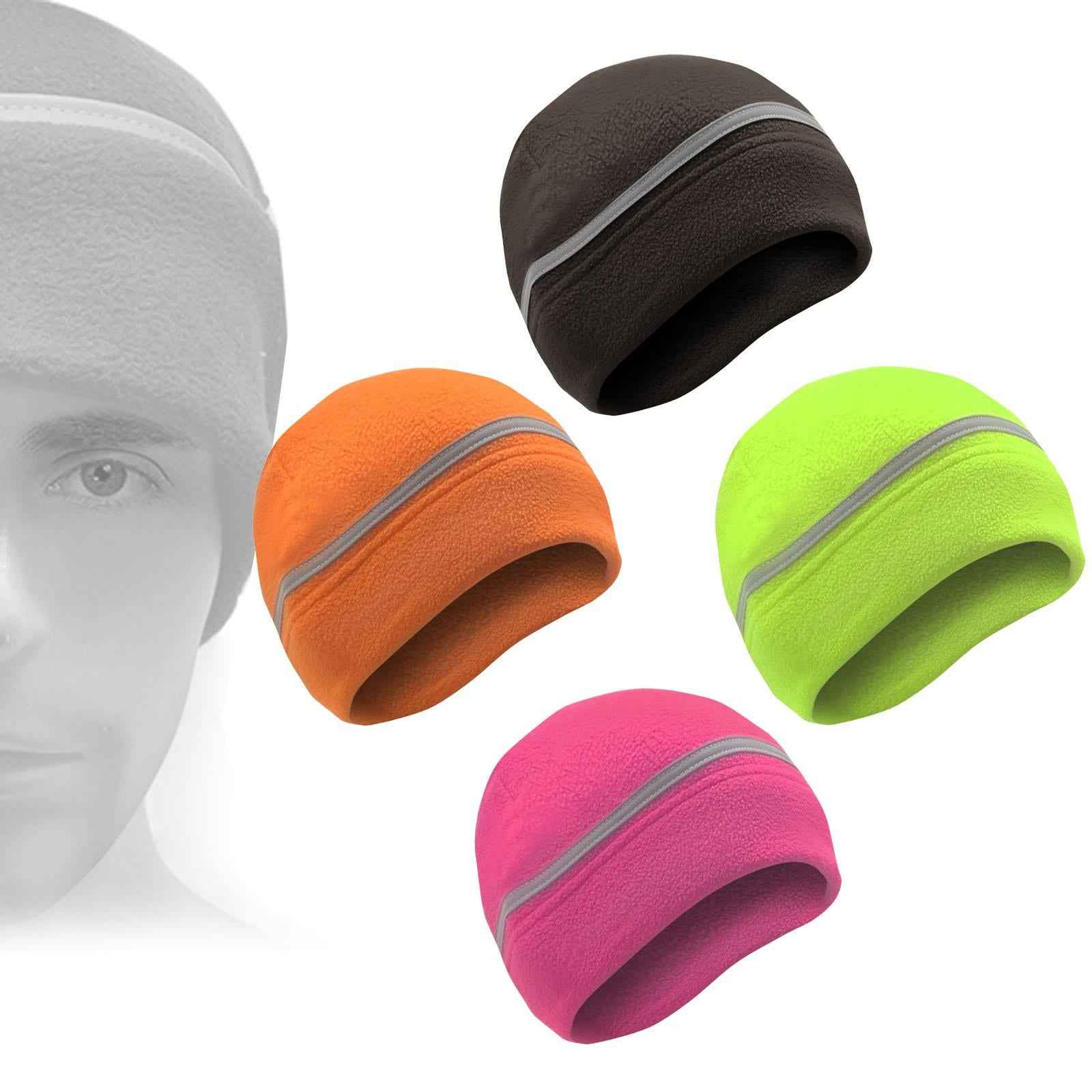 Reflective Fleece Hat Fleece Winter Beanie for Running Outdoor Sports Skiing black
