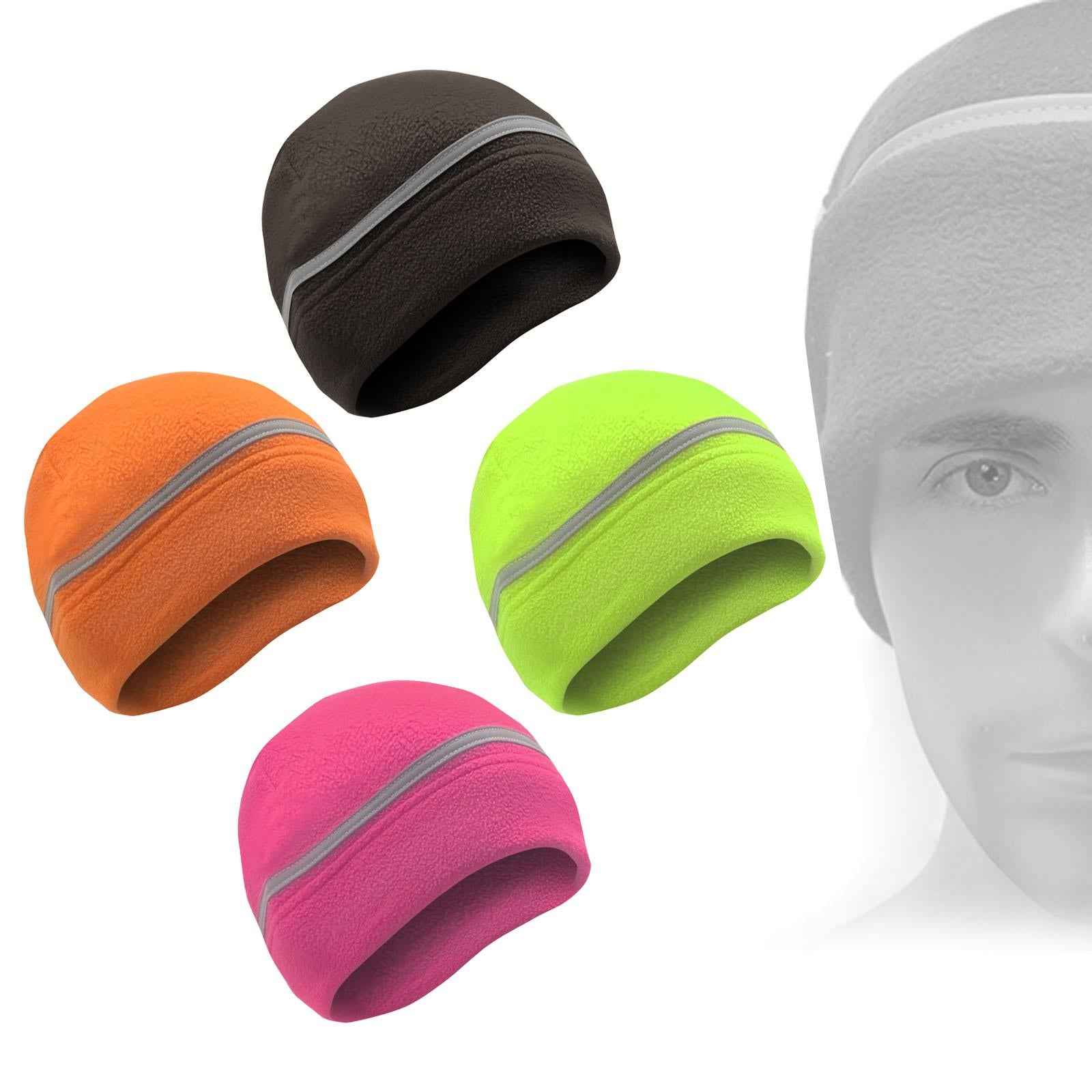 Reflective Fleece Hat Fleece Winter Beanie for Running Outdoor Sports Skiing black