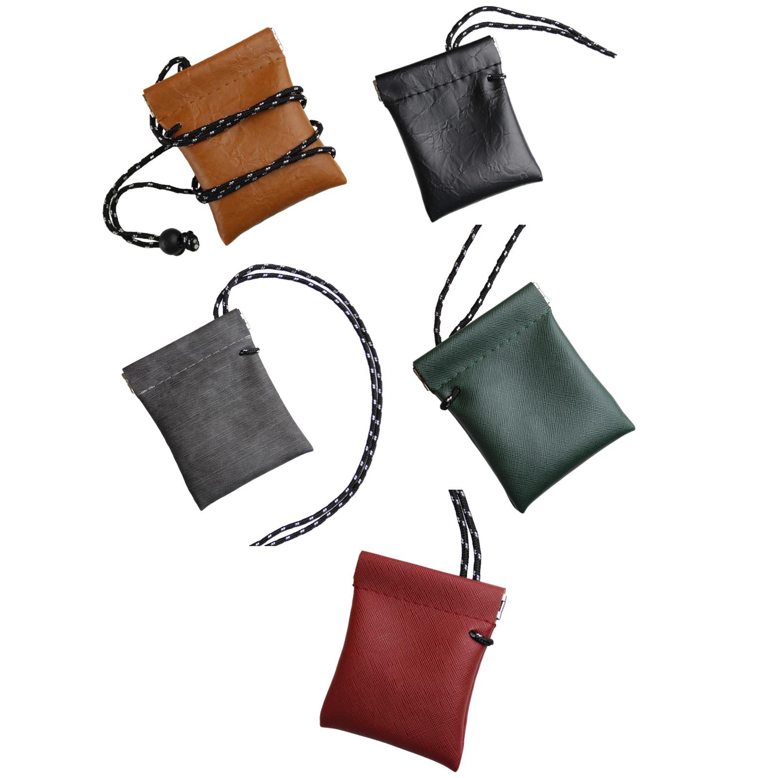 4xHanging Neck Pouch Key Bag Small Wallet Storage Bag for Men Women Earbud Bag Brown