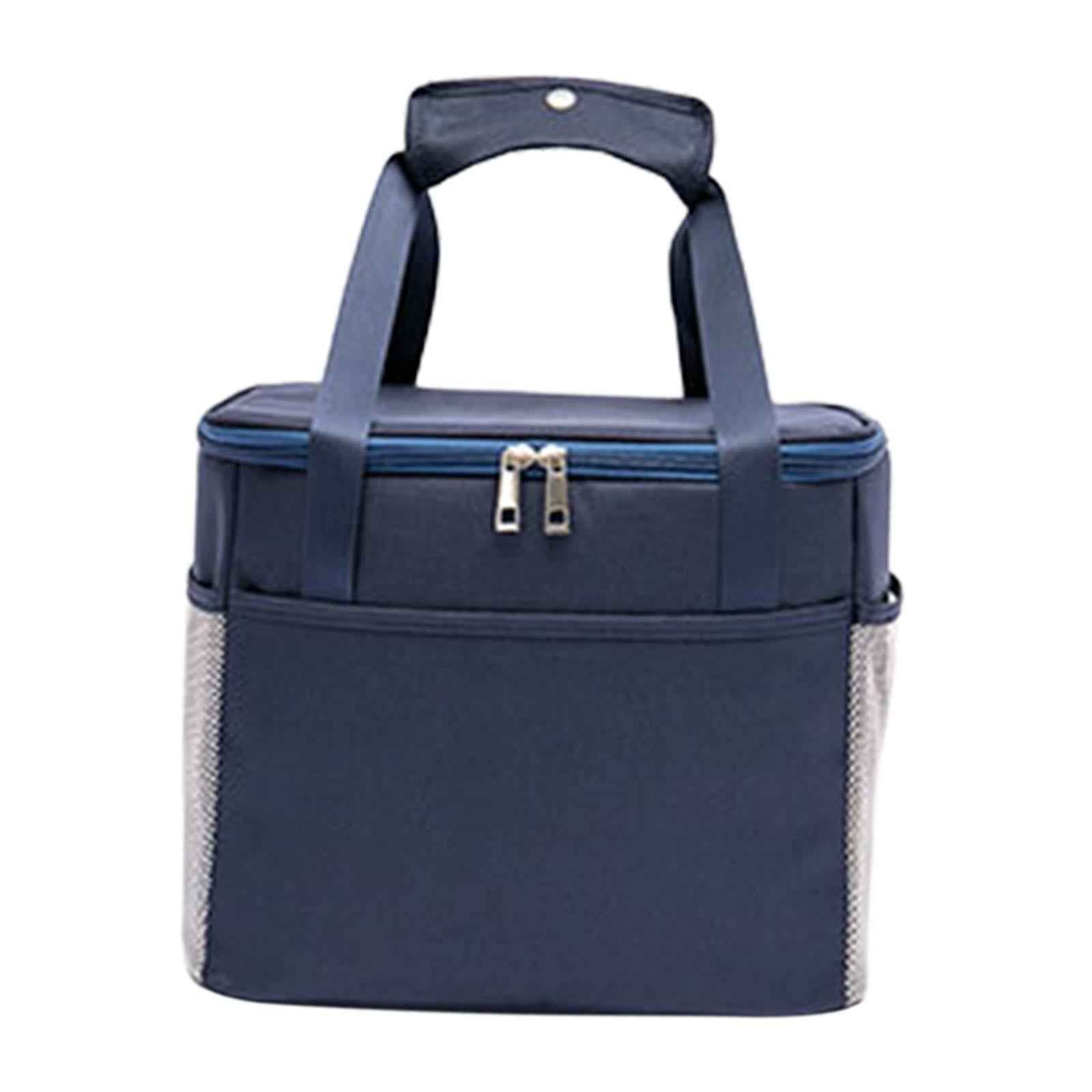 Insulated Cooler Bag Lunch Box Soft Food Delivery Bag for Work Travel Office L dark blue