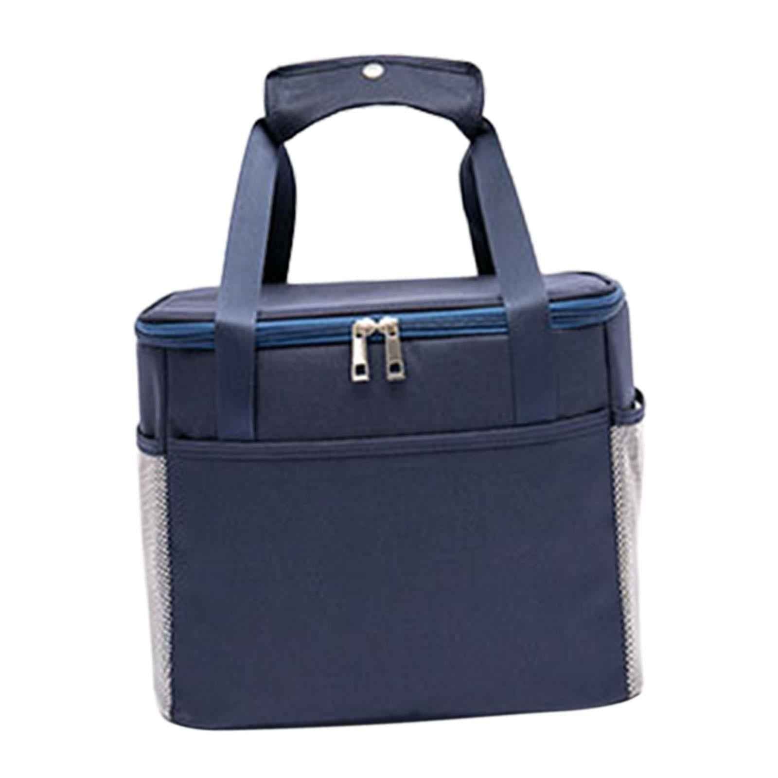 Insulated Cooler Bag Lunch Box Soft Food Delivery Bag for Work Travel Office L dark blue