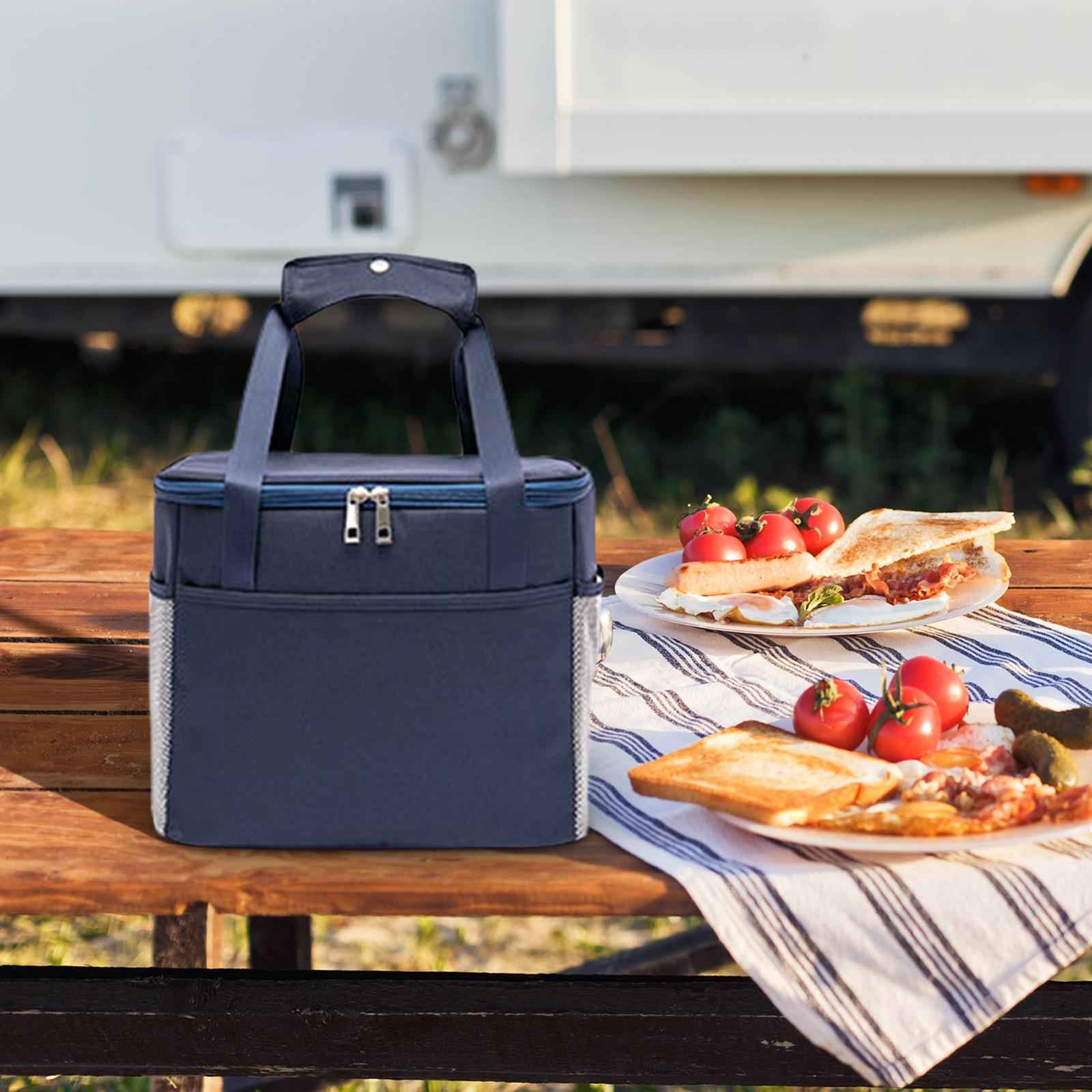 Insulated Cooler Bag Lunch Box Soft Food Delivery Bag for Work Travel Office L dark blue