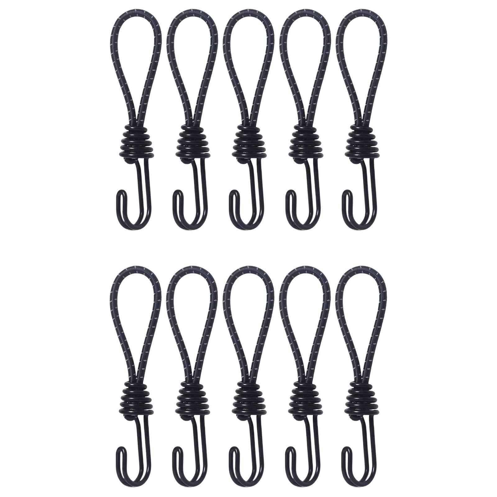 10Pcs Bungee Cord with Hook Portable for Camping Accessories Tarpaulin Tarps Black