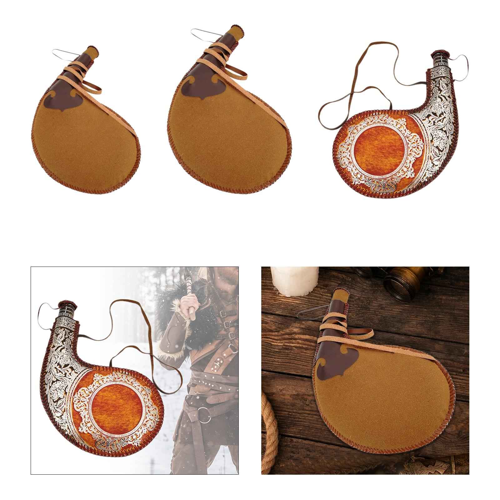 Water Bota Bag Small Flask Pouch Prop for Actor's Decoration Camping Fishing 30cm Brown