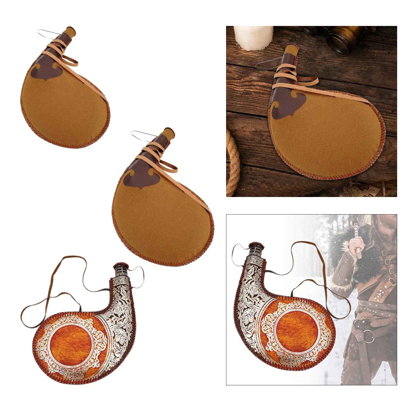 Water Bota Bag Small Flask Pouch Prop for Actor's Decoration Camping Fishing 30cm Brown