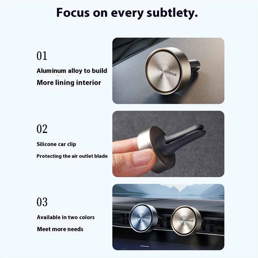 MOMAX 1-Car Relaxaire Car Air Vent Freshener Aluminum Alloy Aromatherapy Diffuser with 4 Fragrance Pads - Dark Grey