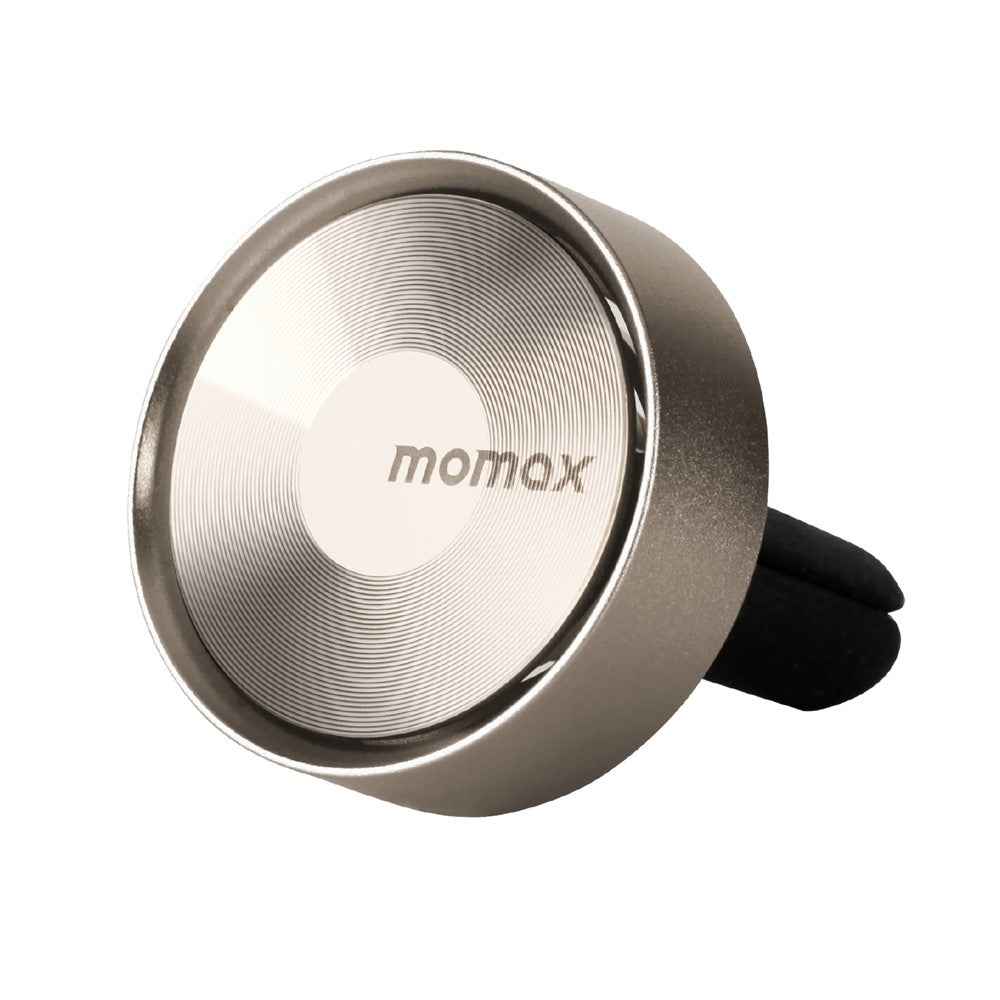 MOMAX 1-Car Relaxaire Car Air Vent Freshener Aluminum Alloy Aromatherapy Diffuser with 4 Fragrance Pads - Titanium Gold