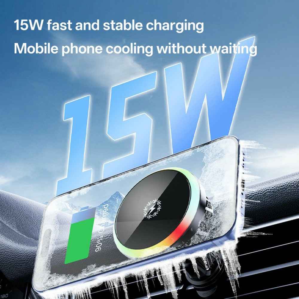 15W Magnetic Wireless Car Charger for Phones Fast Charging Phone Holder - Black