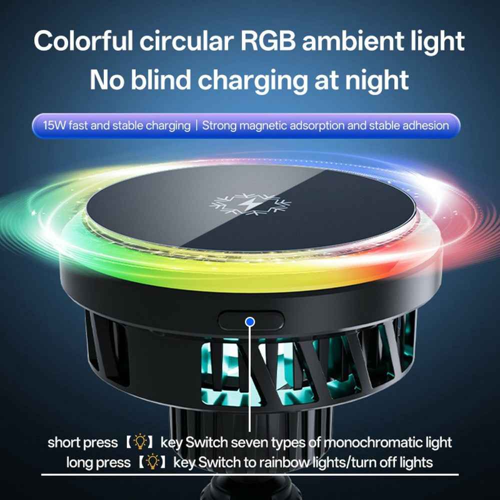 15W Magnetic Wireless Car Charger for Phones Fast Charging Phone Holder - Black