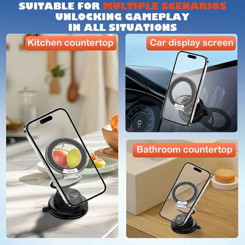 M16 Car Phone Mount Holder 3-Fold Rotatable Magnetic Phone Mount with Vacuum Suction Dashboard Navigation Stand - Black